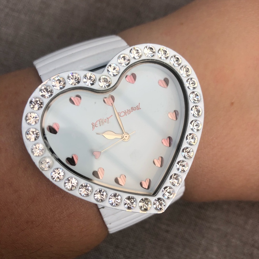 Betsey Johnson White Heart Stretchy Watch